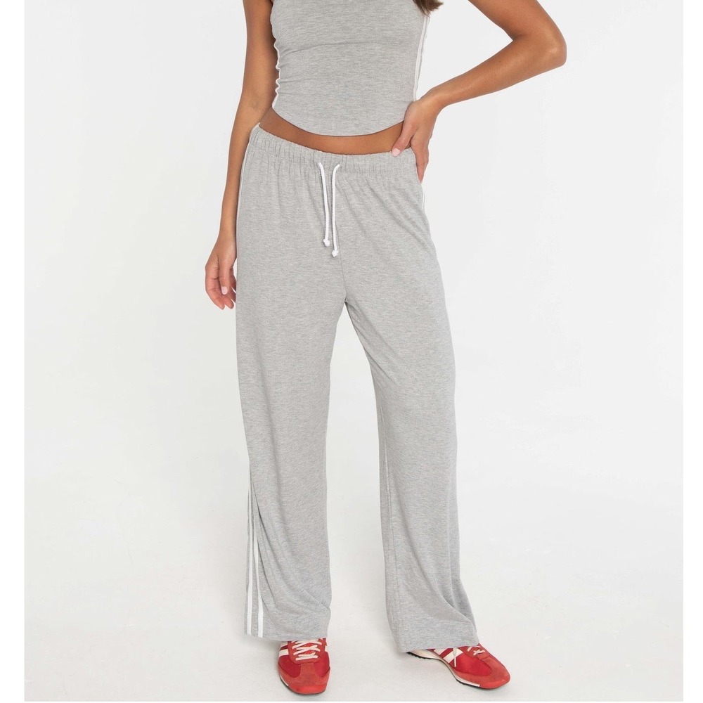NWT FORM Modal Stripe Lounge Pants Wide Leg Heather Gray Side Stripe - Large